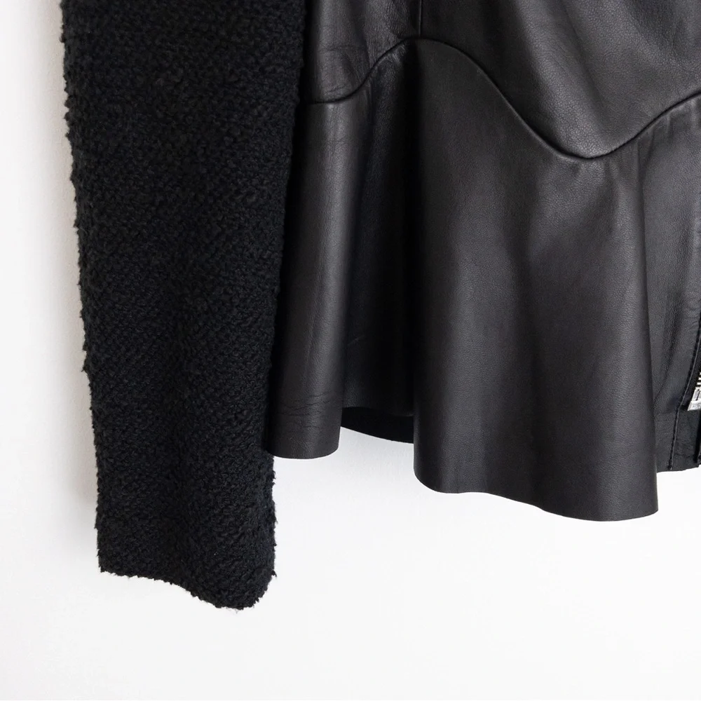 Rebecca Taylor . Leather & Boucle Knit Ruffle Peplum Jacket - Picture 9 of 10